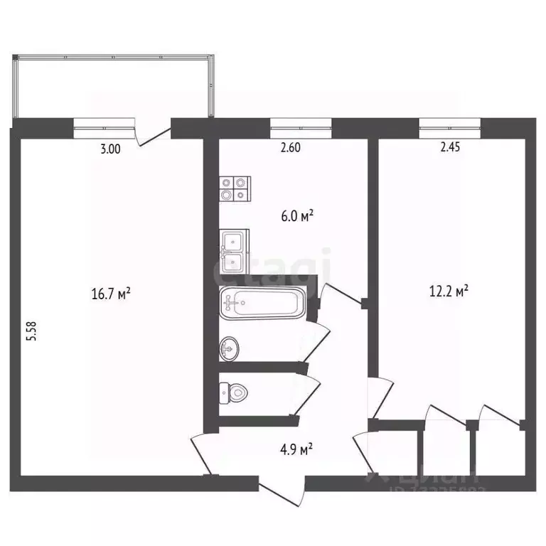 2-к кв. Вологодская область, Вологда Профсоюзная ул., 21 (44.9 м) - Фото 2