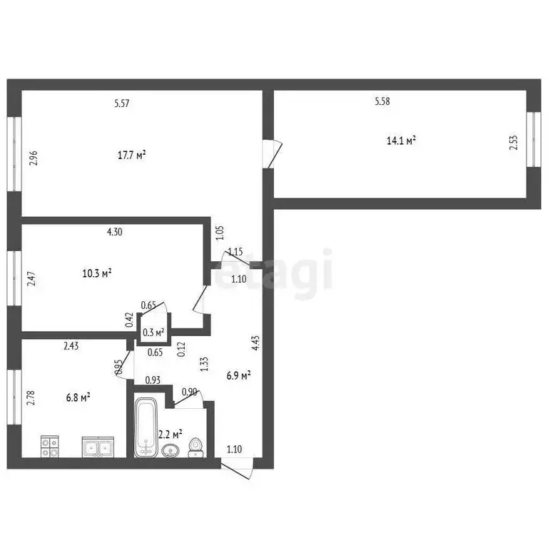 2-комнатная квартира: село Октябрьское, улица Мира, 2 (58.3 м) - Фото 0