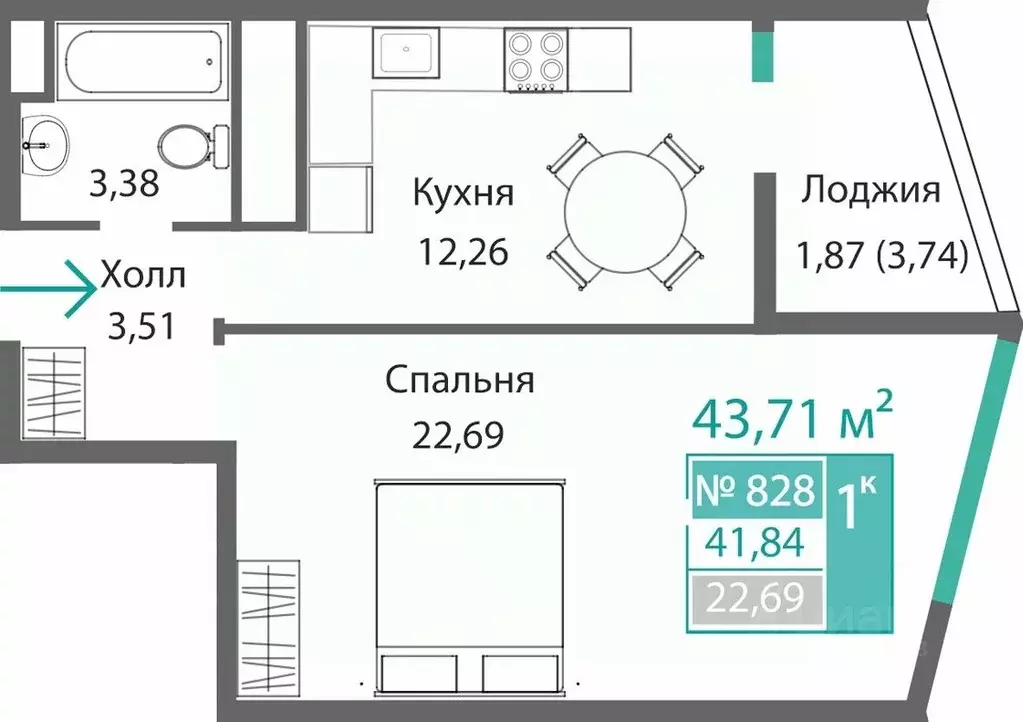 1-к кв. Крым, Симферополь Крымская роза мкр,  (43.71 м) - Фото 0