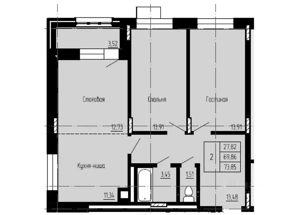 2-к кв. Саха (Якутия), Якутск 16-й кв-л,  (73.85 м) - Фото 1