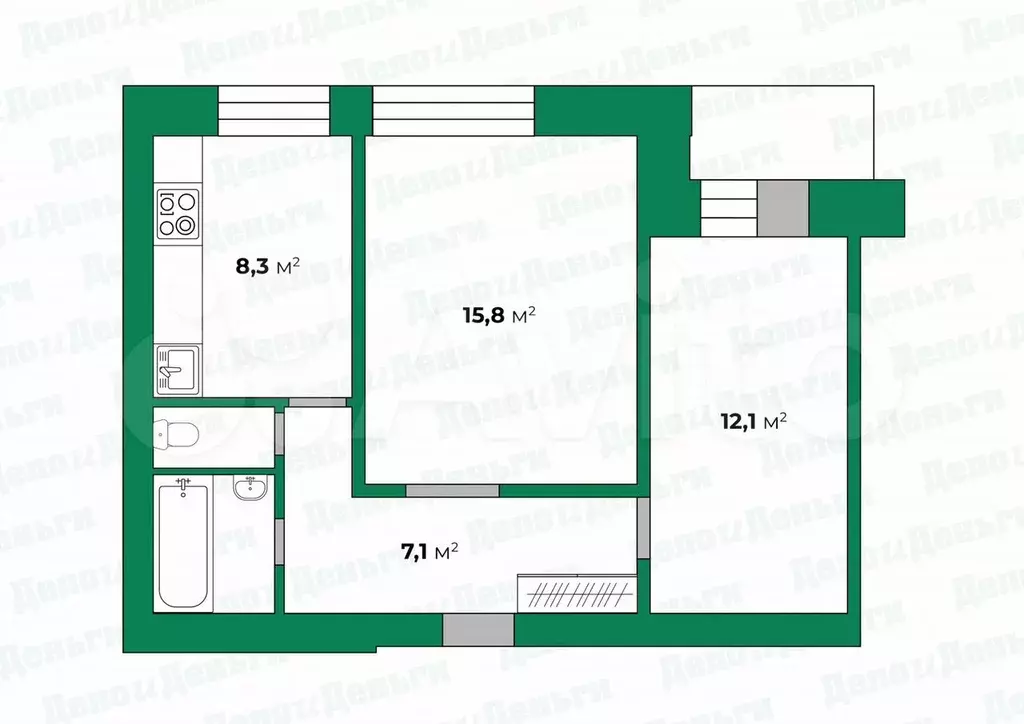 2-к. квартира, 47,8 м, 1/9 эт. - Фото 0