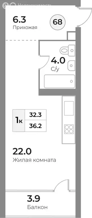 1-комнатная квартира: Зеленоградск, ЖК Грани (40.2 м) - Фото 0