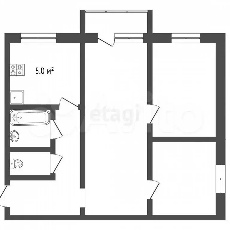 3-к. квартира, 49,1 м, 5/5 эт. - Фото 0