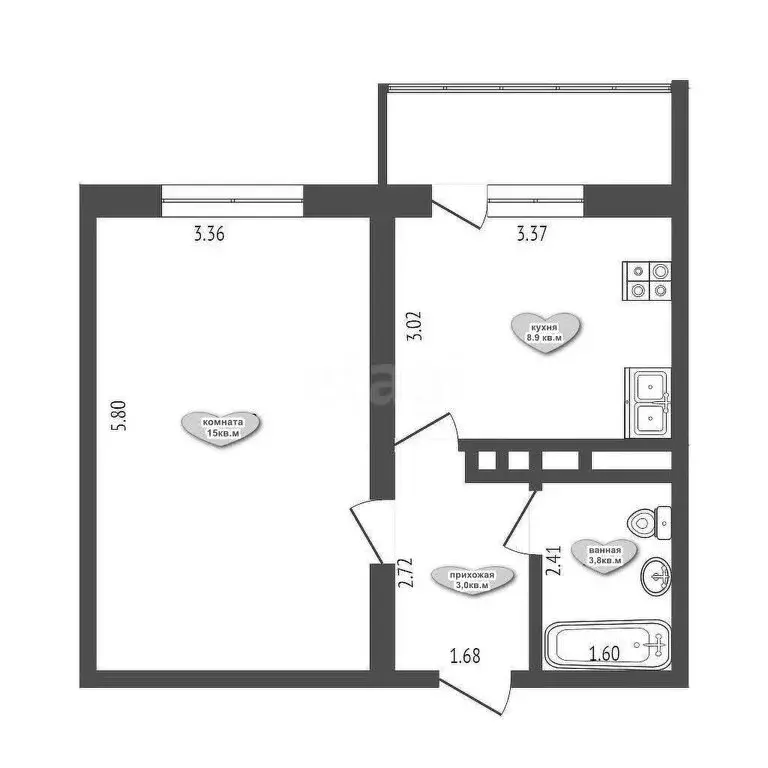1-комнатная квартира: Сукко, Мирная улица, 9к1 (30.7 м) - Фото 1