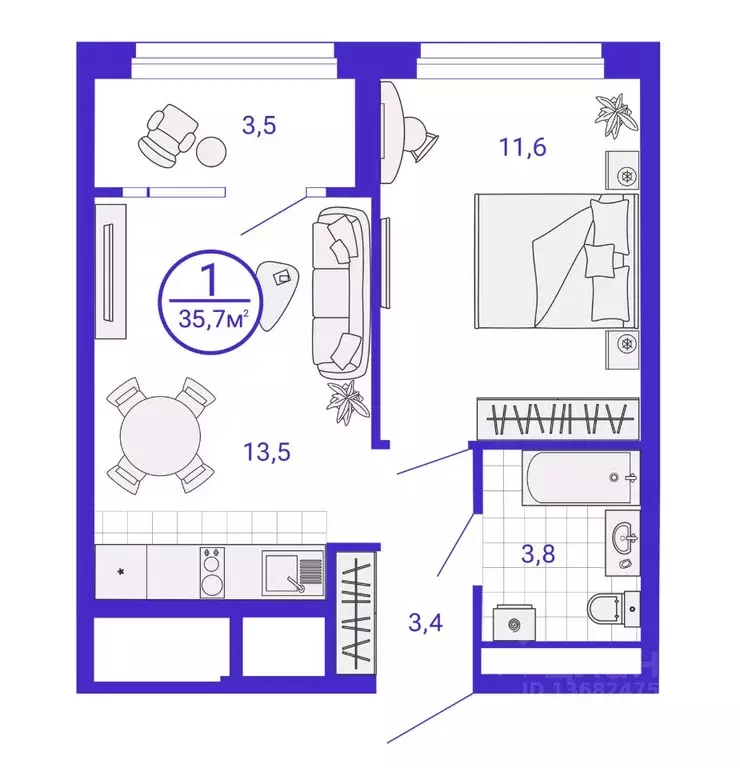 1-к кв. Свердловская область, Екатеринбург Уктус жилрайон, Астон ... - Фото 1