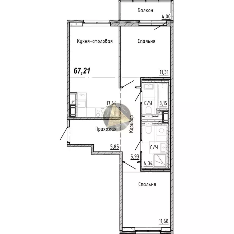 2-комнатная квартира: Санкт-Петербург, набережная реки Каменки, 3к3 ... - Фото 1