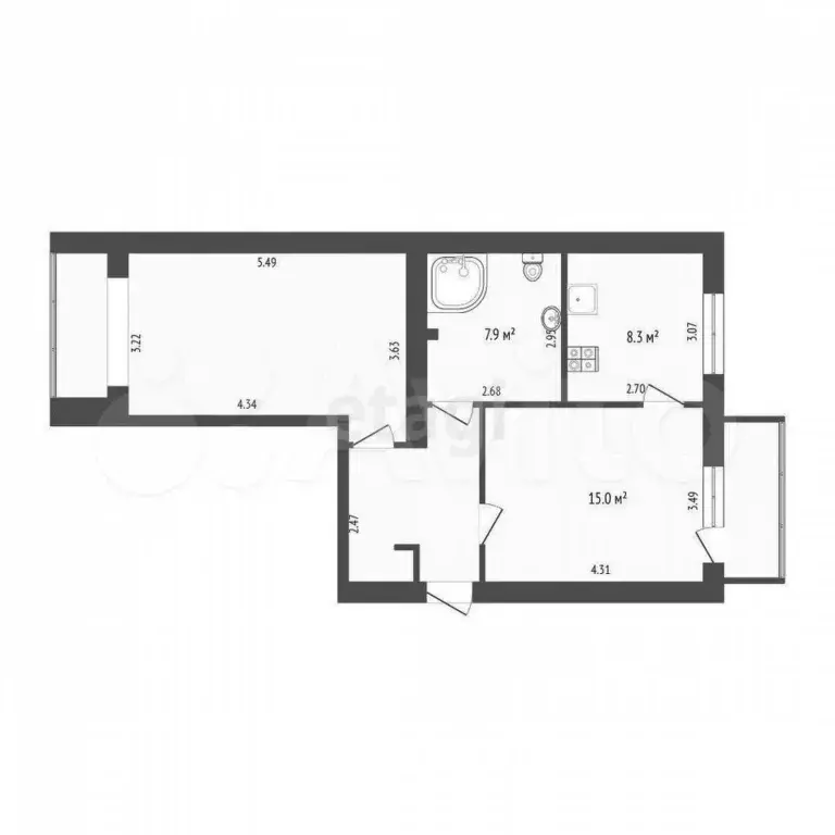 2-к. квартира, 60 м, 3/5 эт. - Фото 0