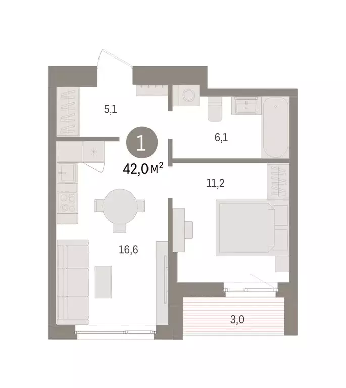 1-комнатная квартира: Пермь, микрорайон Крохалева (41.99 м) - Фото 2