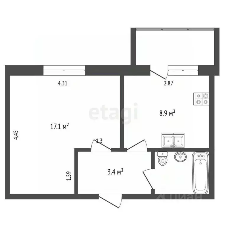 1-к кв. Ярославская область, Ярославский муниципальный округ, пос. ... - Фото 2