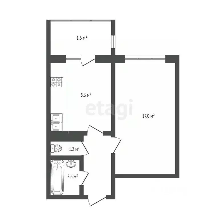 1-к кв. Псковская область, Псков ул. Байкова, 8 (32.8 м) - Фото 1