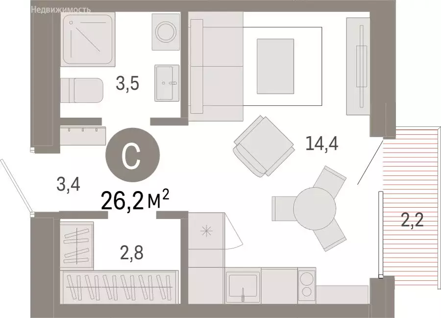 Квартира-студия: Омск, Кировский округ (26.15 м) - Фото 1