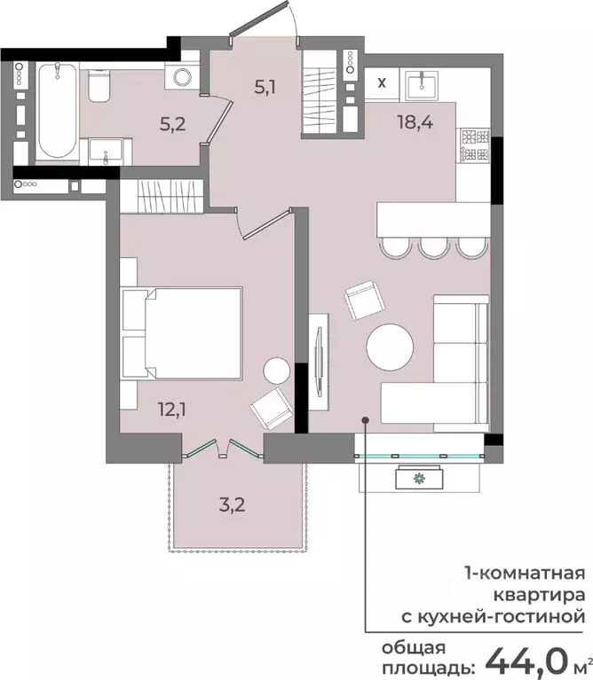 1-к кв. Удмуртия, Ижевск ул. Имени В.С. Тарасова, 6 (44.0 м) - Фото 0