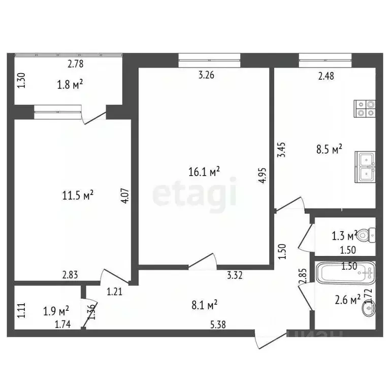 2-к кв. Башкортостан, Стерлитамак Полевая ул., 17 (50.0 м) - Фото 1