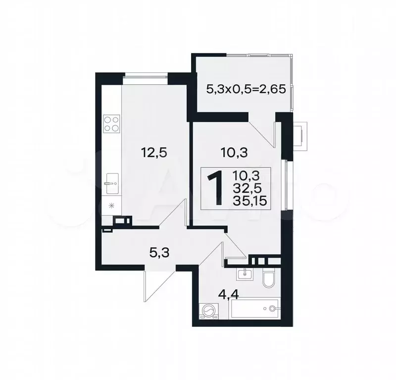 1-к. квартира, 35,2 м, 3/4 эт. - Фото 1
