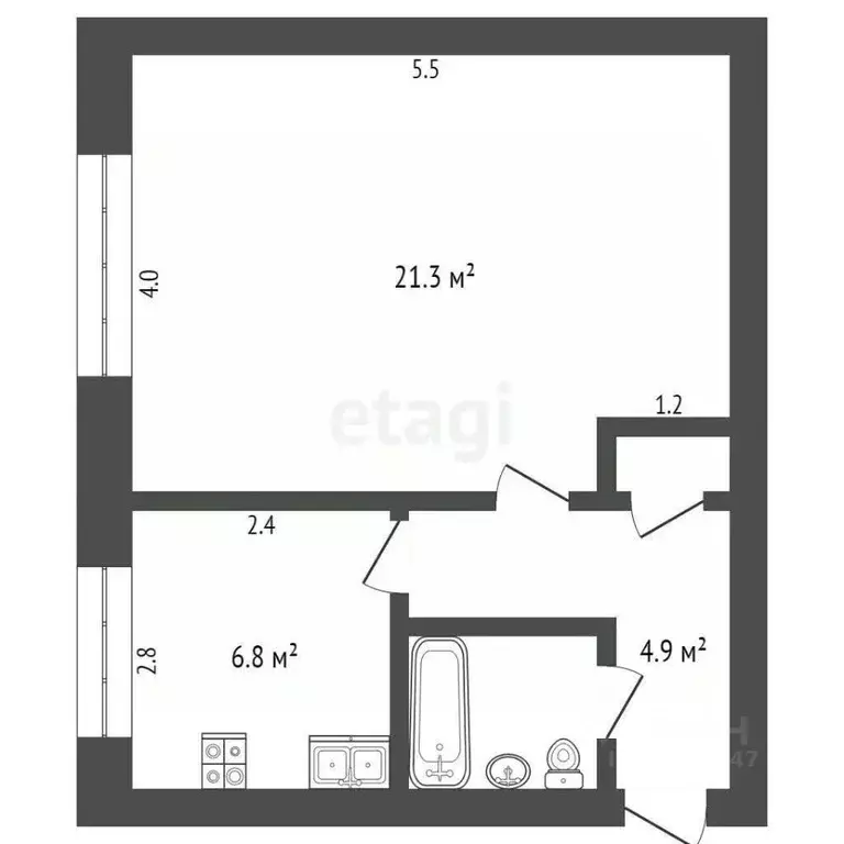 1-к кв. Крым, Симферополь ул. Киевская (36.2 м) - Фото 0