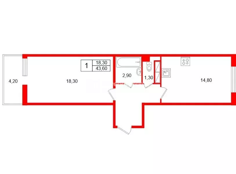 1-комнатная квартира: Санкт-Петербург, проспект Ветеранов, 169к3 (43.6 ... - Фото 1
