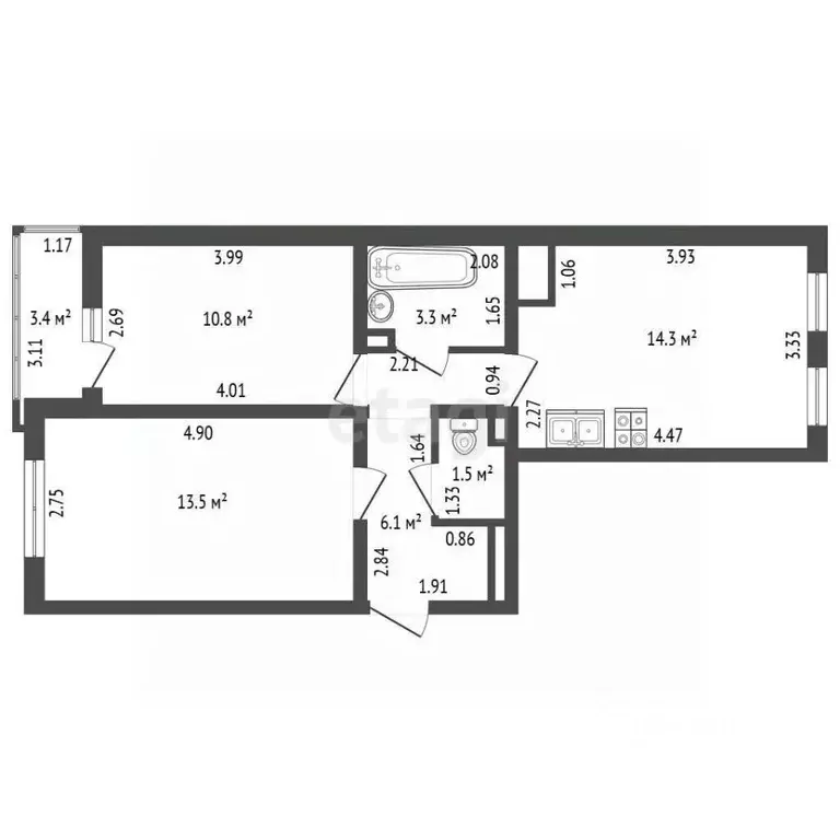 2-к кв. Санкт-Петербург ул. Чарушинская, 24к1 (50.1 м) - Фото 1