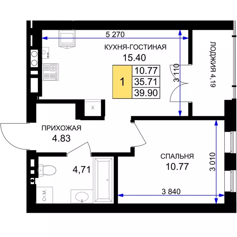 1-комнатная квартира: Гурьевск, жилой комплекс Включи (39.9 м) - Фото 0