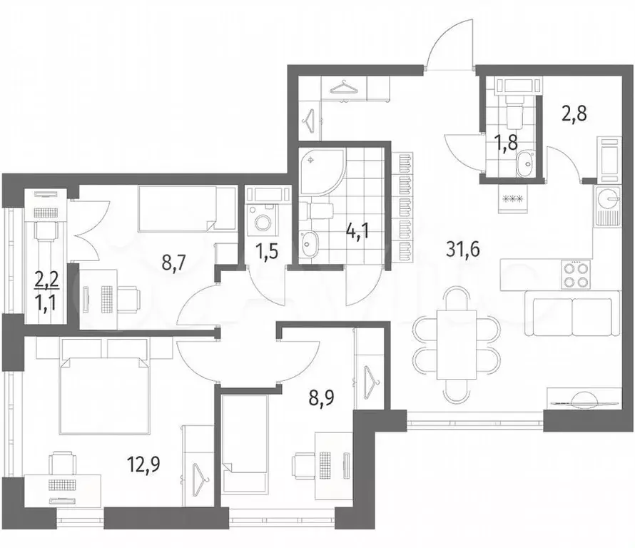 3-к. квартира, 73 м, 5/9 эт. - Фото 1