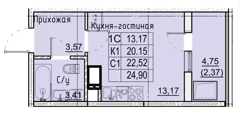 Студия Ставропольский край, Ставрополь № 36 мкр, ЖК Фруктовый сад,  ... - Фото 0