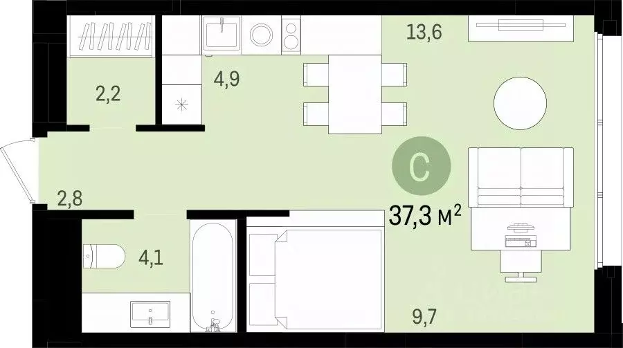 Студия Новосибирская область, Новосибирск ул. Аэропорт, 88 (37.32 м) - Фото 0