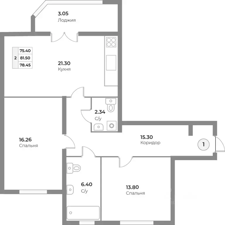 2-к кв. Калининградская область, Калининград ул. Ватутина, 38А (78.45 ... - Фото 0