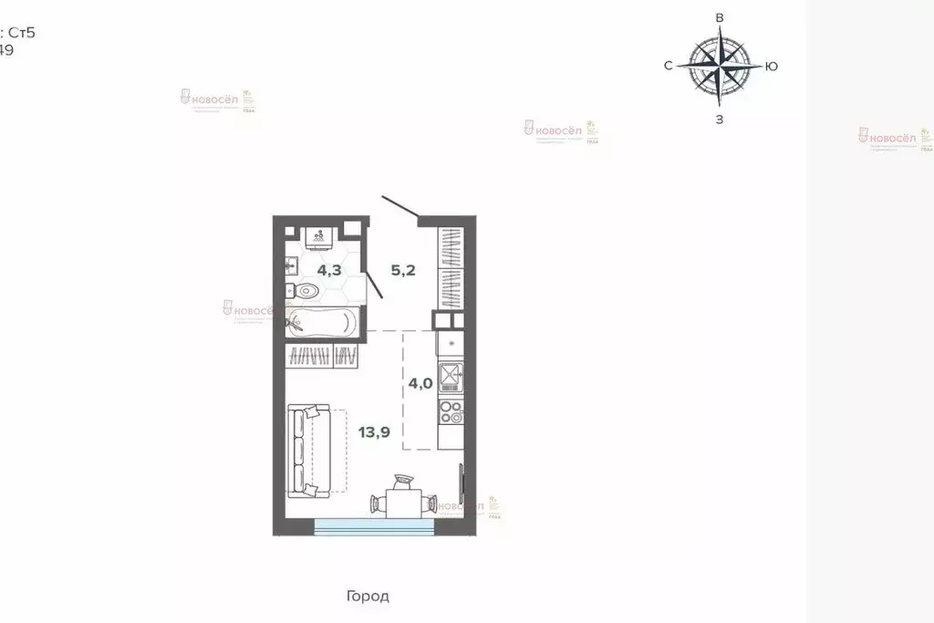 Квартира-студия: Екатеринбург, улица Владимира Высоцкого, 7А (27.2 м) - Фото 1