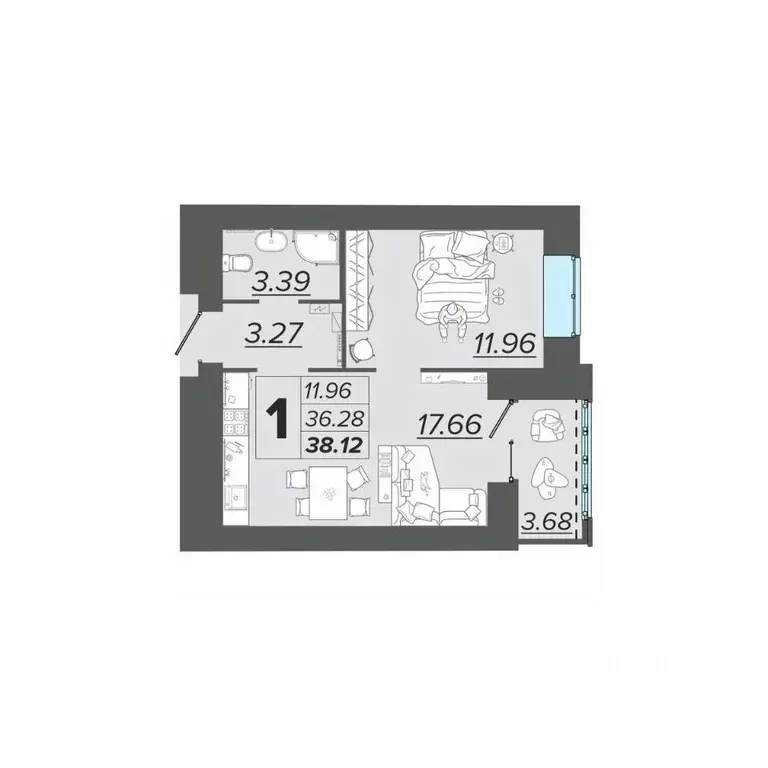 1-к кв. Брянская область, Брянск Архитектор жилой комплекс (38.12 м) - Фото 1