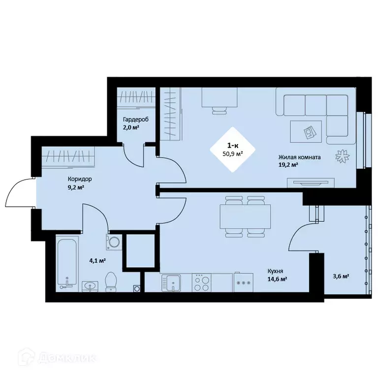Продаётся 1-к квартира, 50.9 м - Фото 0