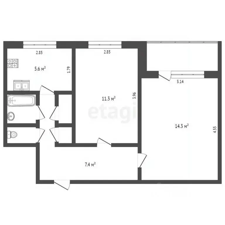 2-к кв. Ямало-Ненецкий АО, Новый Уренгой Юбилейная ул., 8 (42.5 м) - Фото 2