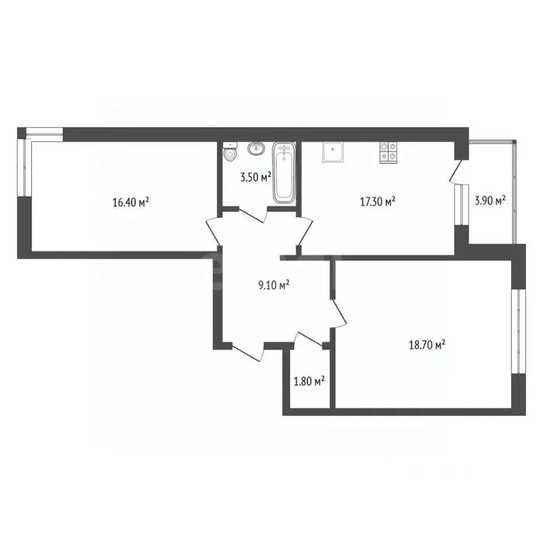 2-к кв. Тюменская область, Тюмень ул. Федюнинского, 30к1 (66.4 м) - Фото 2
