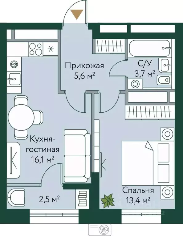 1-к кв. Волгоградская область, Волгоград Новосибирская ул., 74с1 (41.3 ... - Фото 0