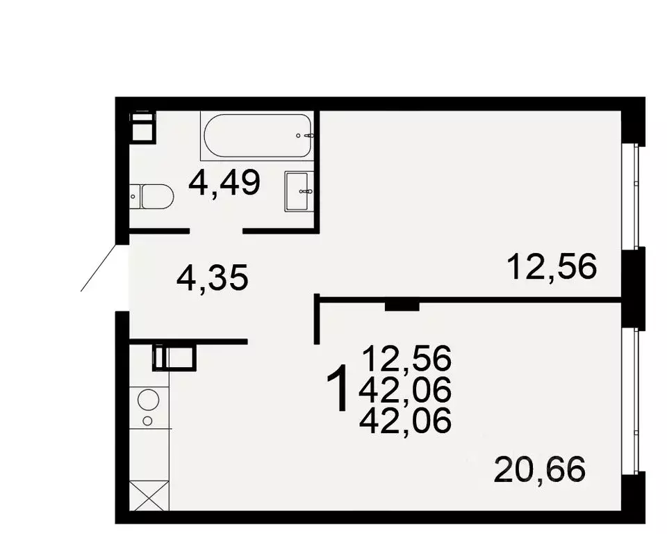 1-к кв. Тульская область, Тула Флагман жилой комплекс (42.06 м) - Фото 1