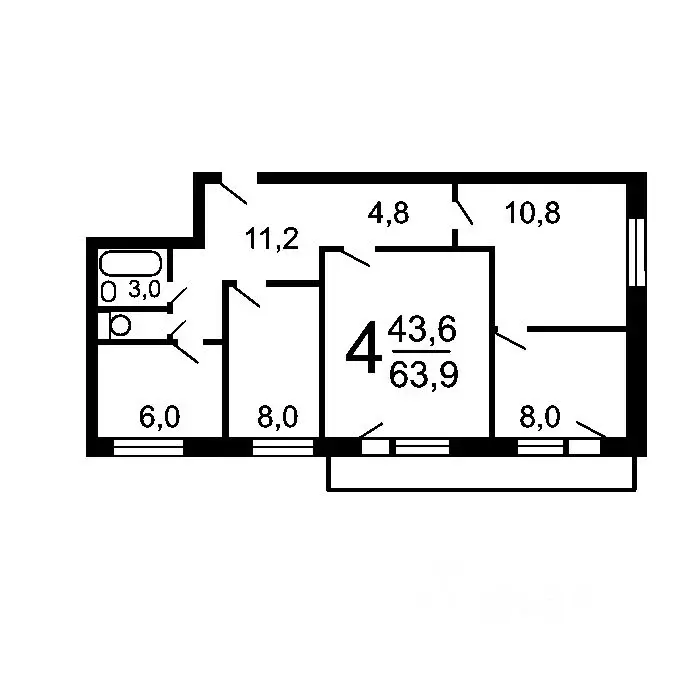 4-к кв. москва краснодарская ул, 51к3 (64.0 м) - Фото 1