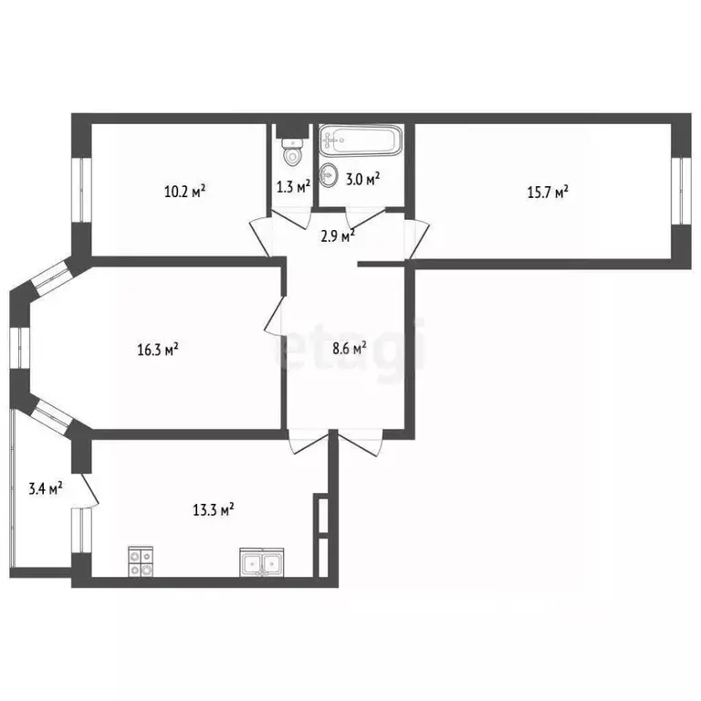 3-к кв. Орловская область, Орел Планерная ул., 71 (73.2 м) - Фото 1