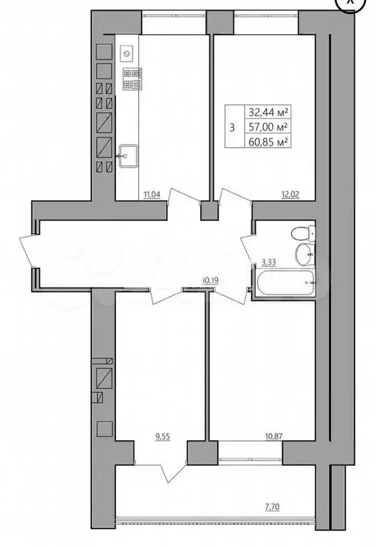 3-к. квартира, 61 м, 4/9 эт. - Фото 0