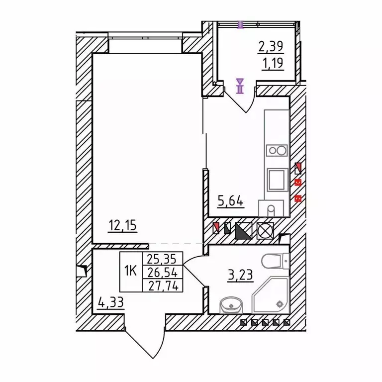1-к кв. Калининградская область, Зеленоградск  (27.74 м) - Фото 0