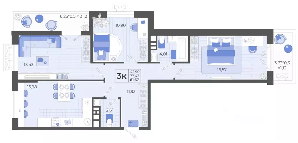 3-к кв. Краснодарский край, Тихорецк Высочество жилой комплекс (81.51 ... - Фото 1