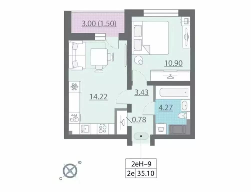 1-комнатная квартира: Санкт-Петербург, Муринская дорога (34.8 м) - Фото 0