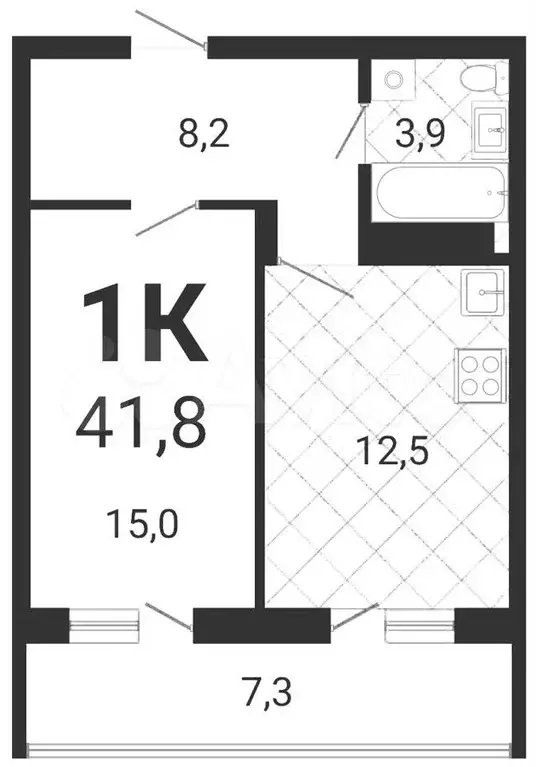 1-к. квартира, 41,8 м, 4/18 эт. - Фото 0