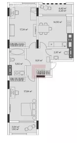 2-комнатная квартира: посёлок Малое Исаково, Первая улица, 1к3 (73.4 ... - Фото 1
