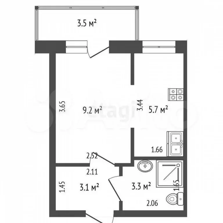 Квартира-студия, 21,3 м, 3/7 эт. - Фото 1