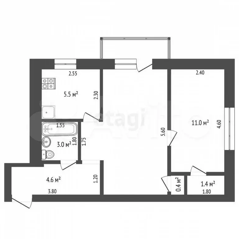 2-к. квартира, 44,5 м, 3/4 эт. - Фото 0
