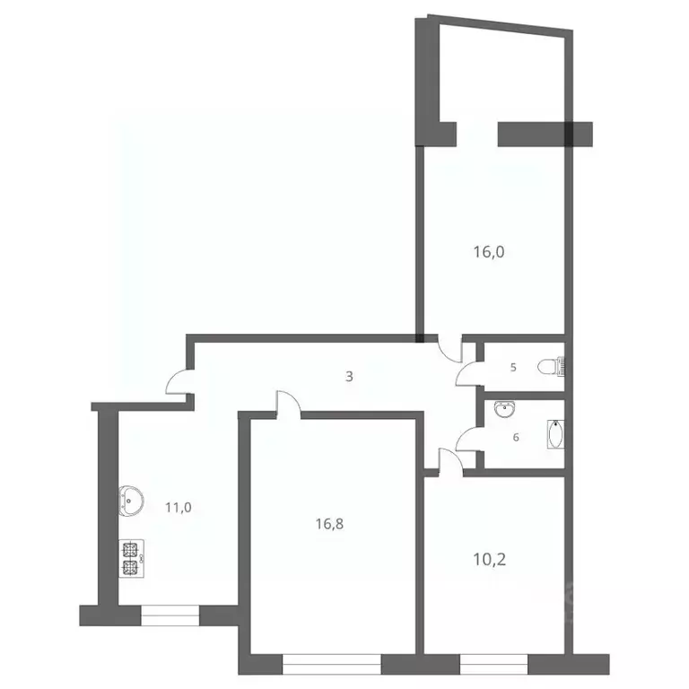 3-к кв. Омская область, Омск ул. Звездова, 101 (67.2 м) - Фото 1