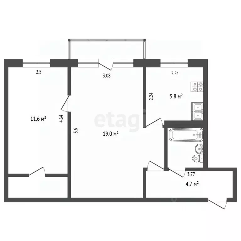 2-к кв. Московская область, Раменское Коммунистическая ул., 18А (45.6 ... - Фото 2