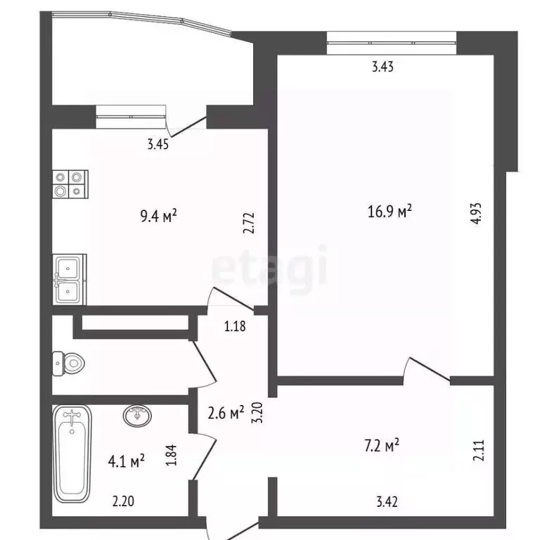1-к кв. Тюменская область, Тюмень ул. Пермякова, 86 (43.0 м) - Фото 1
