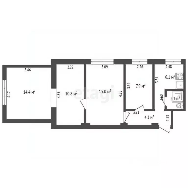 4-к кв. Ростовская область, Ростов-на-Дону Сулинский пер., 6 (60.6 м) - Фото 1