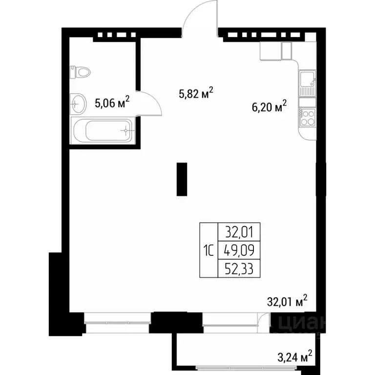 Студия Алтай, Горно-Алтайск Олимп жилой комплекс (52.33 м) - Фото 1