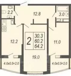 2-к кв. Краснодарский край, Краснодар бул. Адмиралтейский, 3к3 (61.7 ... - Фото 1