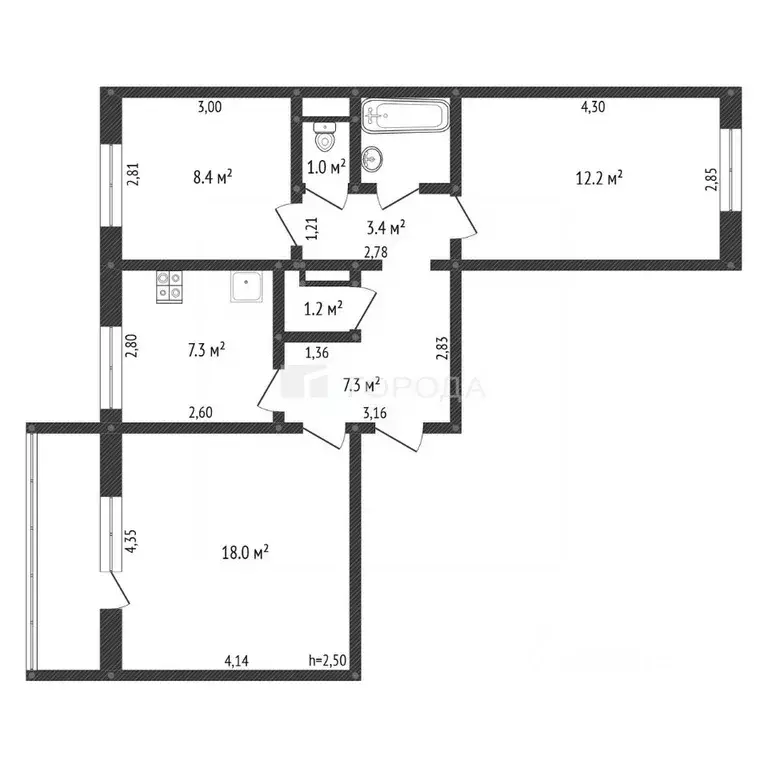 3-к кв. Алтайский край, Барнаул ул. Попова, 118/24 (75.0 м) - Фото 2